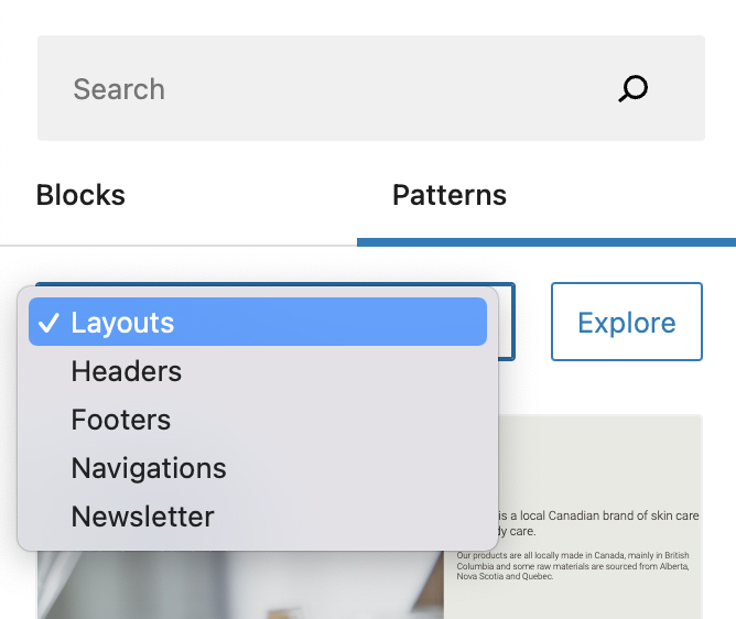 block patterns categories